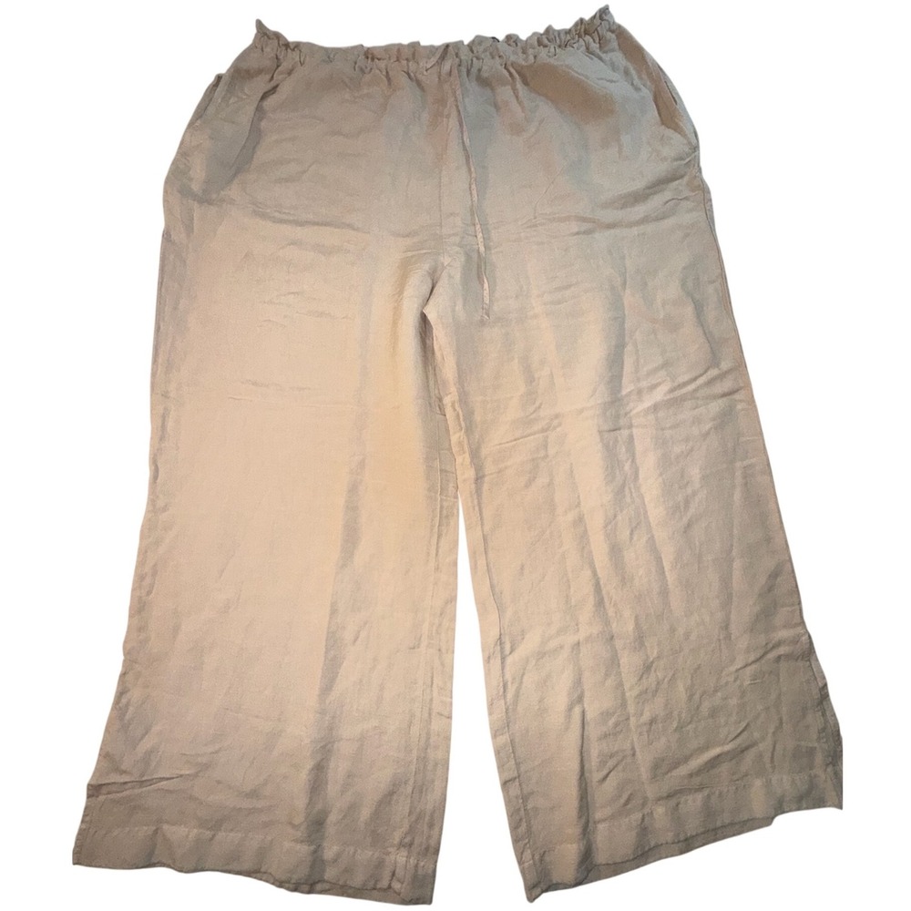 Side Stitch Los Angeles Tan Linen Blend Wide Leg Paperbag Waist Pants 3X